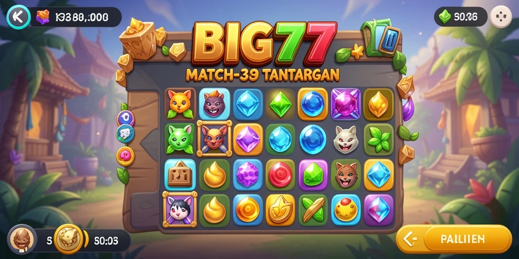 Tampilan gameplay Match-3 yang seru dan penuh warna di BIG77.
