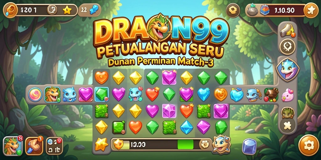 Tampilan gameplay seru DRAGON99 dalam permainan Match-3.