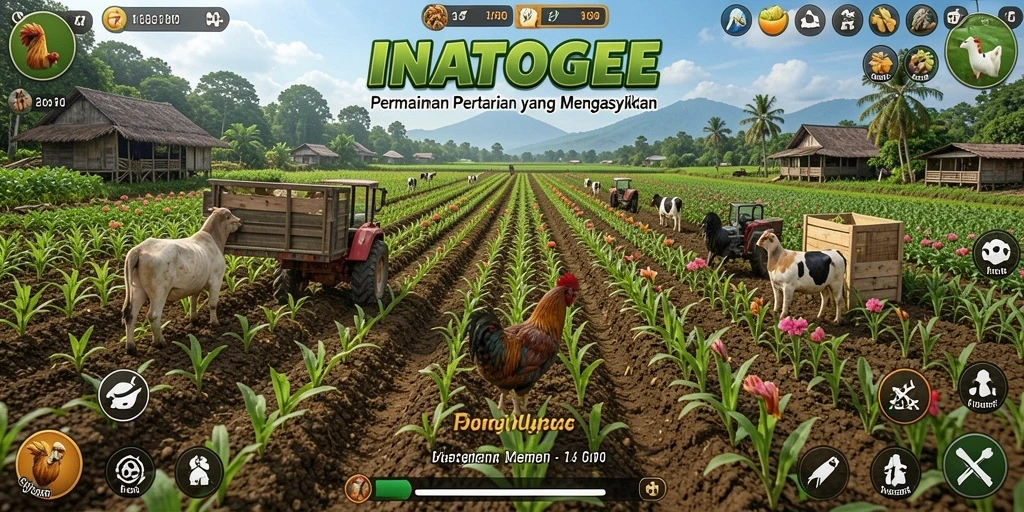 Tangkapan layar aksi seru dalam gameplay INATOGEL yang menunjukkan pertanian yang produktif.