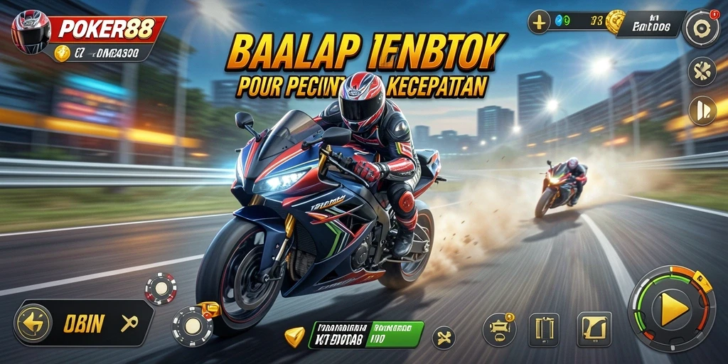 Tangkapan layar <strong>POKER88</strong> menampilkan aksi balap motor yang mendebarkan.